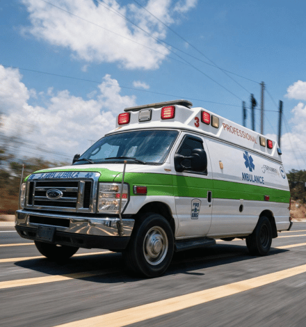 Ambulancia de Servimed durante un traslado interdepartamental en carretera